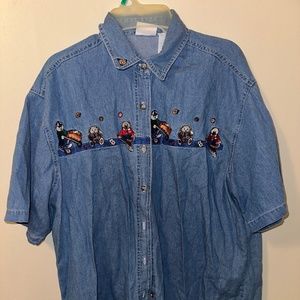 Bobbie Brooks denim button up blouse with teddy bear embroidery